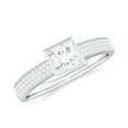 thumbnail image 1 of Rosec Jewels Princess Cut Moissanite Solitaire Engagement Ring with Side Stones (5 mm, D-VS1 Quality), 18K White Gold, US 11.00, 1 of 8