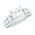 thumbnail image 1 of Rosec Jewels Moissanite Princess Cut Engagement Ring with Side Stones - 8 mm - 3 Ct - D-VS1 Quality Certified, 14K White Gold, US 8.00, 1 of 8