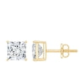thumbnail image 1 of Rosec Jewels Certified Moissanite Princess Cut Stud Earrings for Women - D Color VS1 Clarity - 1.5 Carat - with Screw Back - Ready to Gift, 14K Yellow Gold, 1 of 8