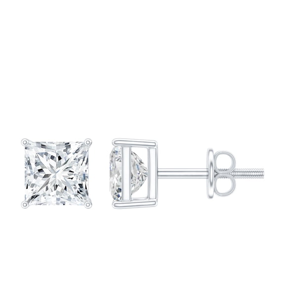 Rosec Jewels Princess Cut Moissanite Solitaire Stud Earrings for Women - D Color VS1 Clarity, 925 Sterling Silver