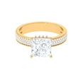 thumbnail image 1 of Rosec Jewels Princess Cut Moissanite Engagement Ring with Side Stones - 3 Carat Moissanite Ring - 8 mm - D-VS1 Quality, 10K Yellow Gold, US 13.00, 1 of 9