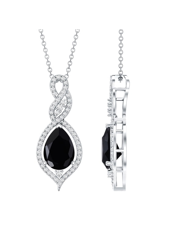 Real Black Spinel Teardrop Pendant Necklace (1.7 Ct, Pear Shape, AAA Quality) - Statement Necklace - with Jewelry Box, 925 Sterling Silver