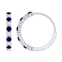 Rosec Jewels Real Blue Sapphire Hoop Earrings with Moissanite for Women - AAA Quality, 10K White Gold
