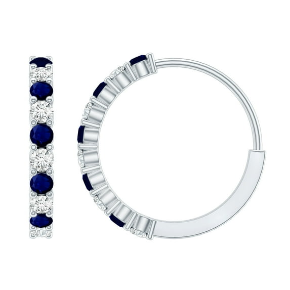 Rosec Jewels Natural Blue Sapphire Hoop Earrings for Women - AAA Quality - Sapphire Diamond Earrings - Gift for Special Occasions, 10K White Gold