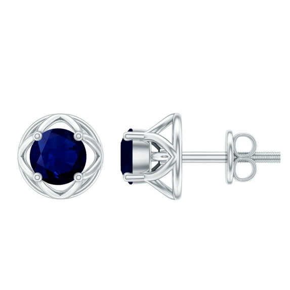 Rosec Jewels Real Blue Sapphire Solitaire Stud Earrings for Women - September Birthstone, 925 Sterling Silver