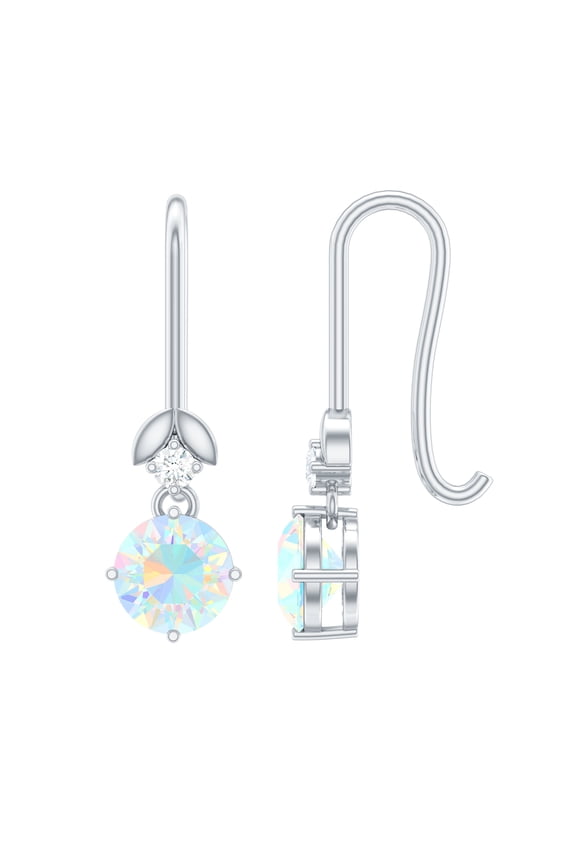 Real Ethiopian Opal Drop Earrings - 1 Carat - AAA Quality - Opal Diamond Earrings with Fish Hook - Ready to Gift, 10K White Gold