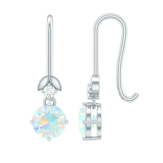 Rosec Jewels Real Ethiopian Opal Drop Earrings with Diamond for Women - AAA Quality, 10K White Gold
