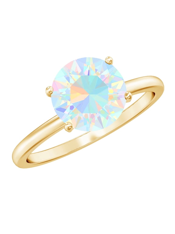 Real Ethiopian Opal Engagement Ring for Women - 2 Carat Solitaire October Birthstone Opal Ring - AAA Quality, 18K Yellow Gold, US 6.50