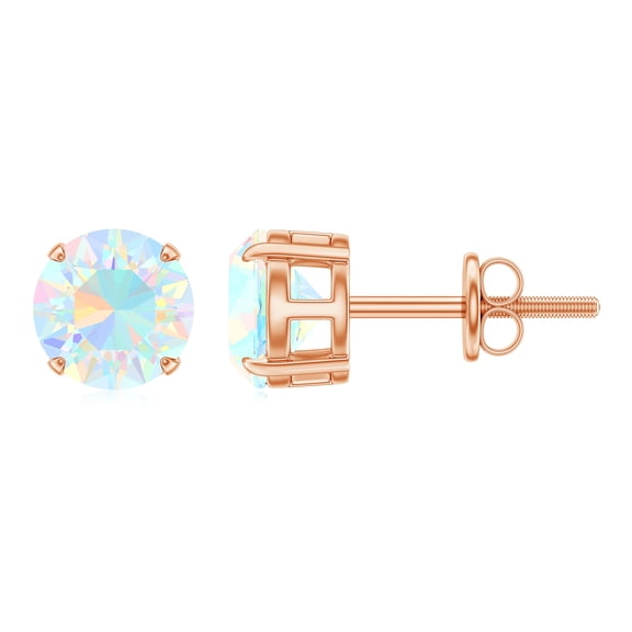 Rosec Jewels Real Ethiopian Opal Stud Earrings for Women (1.6 Carat, AAA Grade) - October Birthstone Earrings - Ready to Gift, 18K Rose Gold