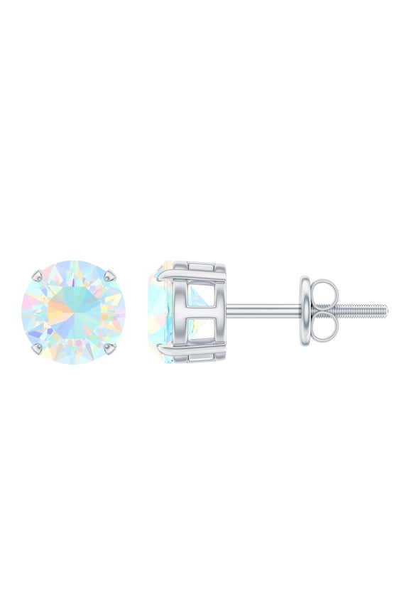 Real Ethiopian Opal Solitaire Stud Earrings for Women (6 mm, AAA Quality), 925 Sterling Silver
