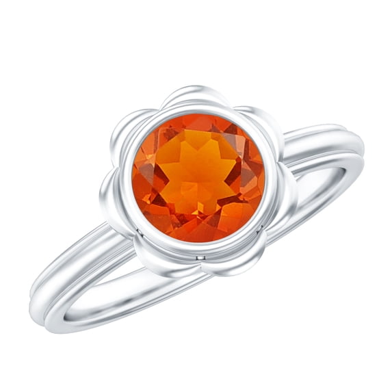 Rosec Jewels Real Fire Opal Flower Engagement Ring - Bezel Set Opal Solitaire Ring - 1.6 Carat - AAA Grade - with Jewelry Box, 18K White Gold, US 6.50