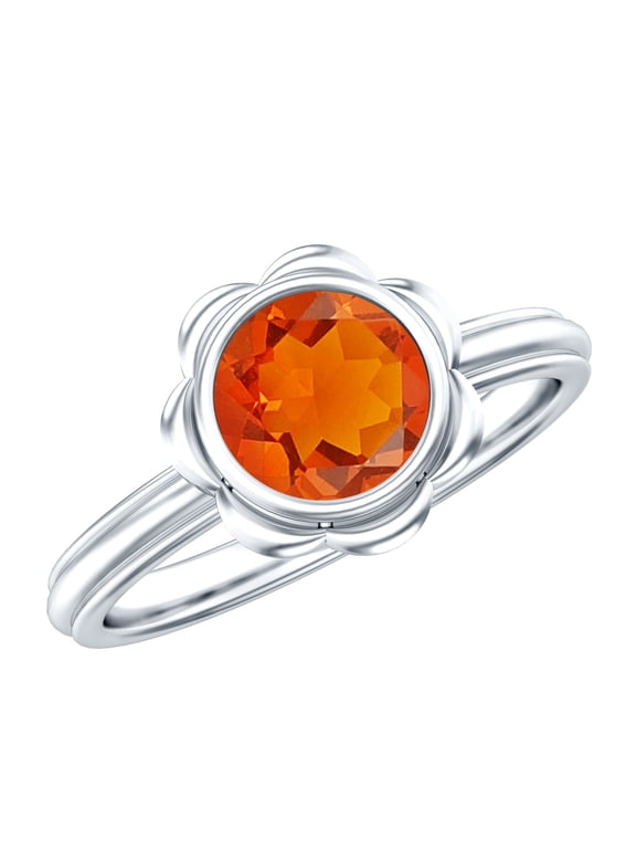 Real Fire Opal Flower Engagement Ring - Bezel Set Opal Solitaire Ring - 1.6 Carat - AAA Grade - with Jewelry Box, 925 Sterling Silver, US 4.00