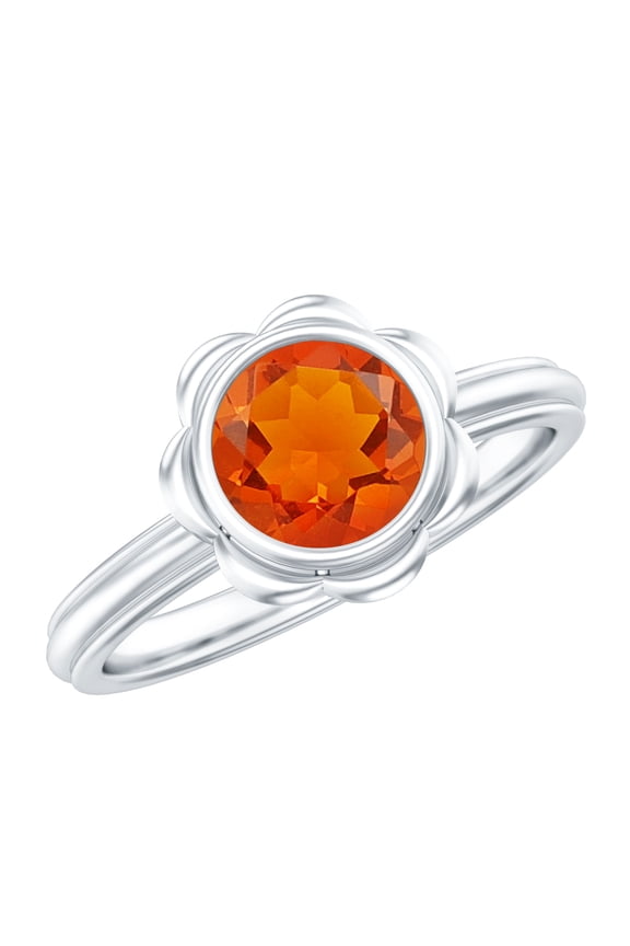 Real Fire Opal Flower Engagement Ring - Bezel Set Opal Solitaire Ring - 1.6 Carat - AAA Grade - with Jewelry Box, 925 Sterling Silver, US 9.50