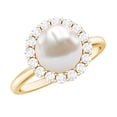 thumbnail image 1 of Rosec Jewels Real Freshwater Pearl Cocktail Ring with Diamond Halo for Women (8 mm), 14K Yellow Gold, US 8.50, 1 of 9