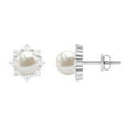 thumbnail image 1 of Rosec Jewels Real Freshwater Pearl Floral Stud Earrings with Diamond Halo - 6.50 CT, 10K White Gold, 1 of 8