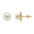 thumbnail image 1 of Rosec Jewels Real Freshwater Pearl Floral Stud Earrings with Diamond Halo - 6.50 CT, 10K Yellow Gold, 1 of 8