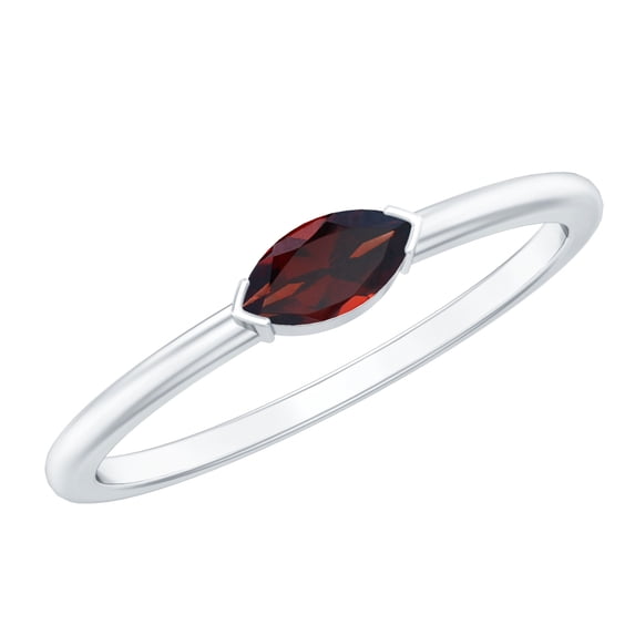 Rosec Jewels Real Garnet Promise Ring - East West Marquise Ring - AAA Quality - January Birthstone Ring, 14K White Gold, US 12.00