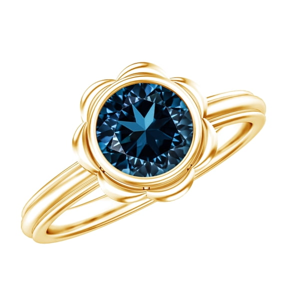 Rosec Jewels Real London Blue Topaz Flower Engagement Ring (1 Carat, AAA Grade) - December Birthstone Ring for Women, 14K Yellow Gold, US 3.00