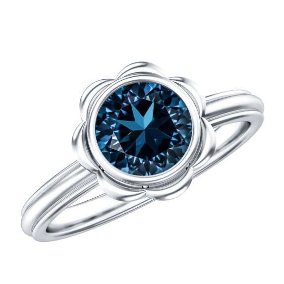 Rosec Jewels Real London Blue Topaz Flower Engagement Ring (1 Carat, AAA Grade) - December Birthstone Ring for Women, 925 Sterling Silver, US 4.00