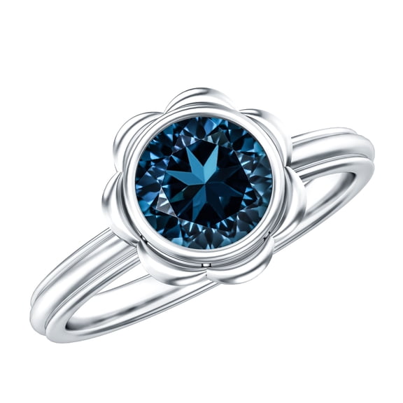 Rosec Jewels Real London Blue Topaz Flower Engagement Ring (1 Carat, AAA Grade) - December Birthstone Ring for Women, 925 Sterling Silver, US 4.00
