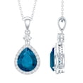 thumbnail image 1 of Rosec Jewels London Blue Topaz Teardrop Pendant Necklace with Halo (7X10mm, 1.7 Ct, AAA Grade) - Blue Topaz Necklace - with Chain, 14K White Gold, 1 of 8