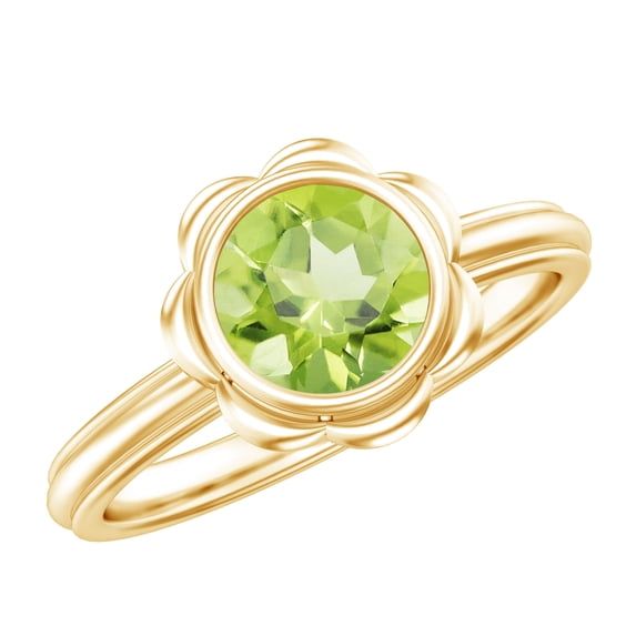 Rosec Jewels Real Peridot Flower Engagement Ring (1 Carat, AAA Quality) - August Birthstone Ring - Gift for special occasions, 14K Yellow Gold, US 9.50