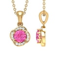 thumbnail image 1 of Rosec Jewels Real Pink Sapphire Floral Pendant with Diamond for Women (AAA Quality), 14K Yellow Gold, 1 of 7