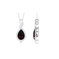 Rosec Jewels Red Garnet Pendant Necklace with Diamond for Women - AAA Grade - 12X8 mm, 925 Sterling Silver
