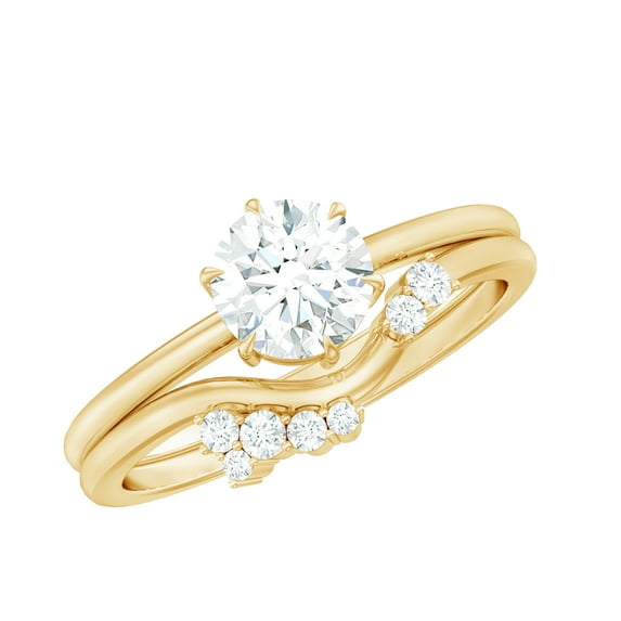 Rosec Jewels Rings Set with Lab Diamond - 1 Ct Engagement Ring with Curved Band - EF-VS Quality, 18K Yellow Gold, US 7.00