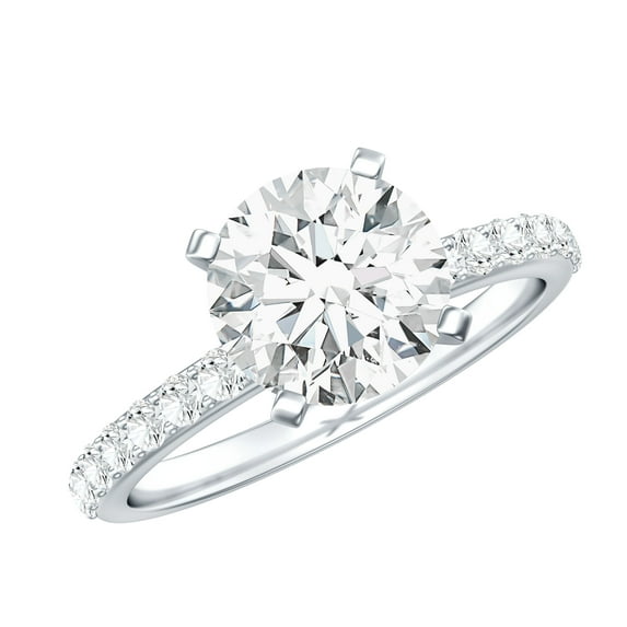 Rosec Jewels Moissanite Engagement Ring 2 Carat - 8 mm Round Moissanite Solitaire Ring - D-VS1 Quality, 10K White Gold, US 6.50