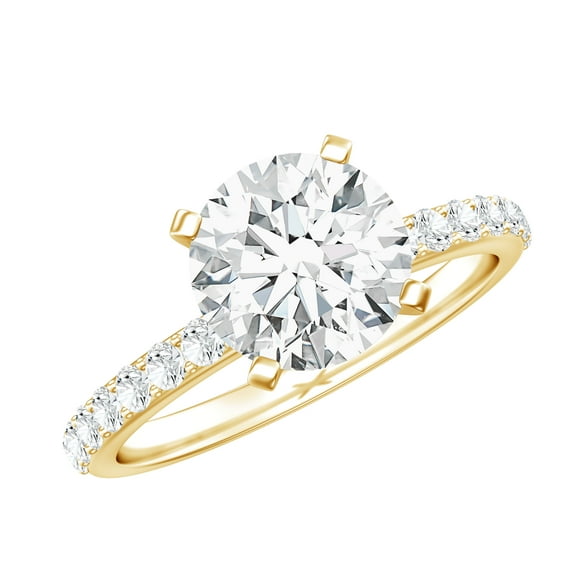 Rosec Jewels Moissanite Engagement Ring 2 Carat - 8 mm Round Moissanite Solitaire Ring - D-VS1 Quality, 18K Yellow Gold, US 8.50