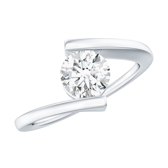Rosec Jewels Certified Moissanite Solitaire Engagement Ring - Bypass Ring for Women (6 mm, 1 Carat, D-VS1 Quality), 10K White Gold, US 13.00
