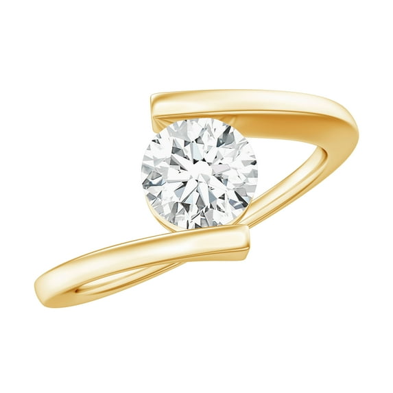 Rosec Jewels Certified Moissanite Solitaire Engagement Ring - Bypass Ring for Women (6 mm, 1 Carat, D-VS1 Quality), 10K Yellow Gold, US 4.00