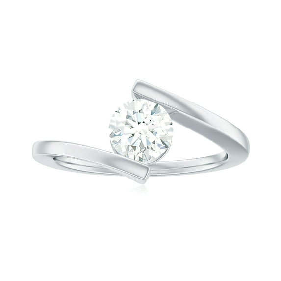 Rosec Jewels Round Cut Moissanite Solitaire Bypass Ring (6 mm, 1 Ct, D-VS1 Quality), 18K White Gold, US 9.50