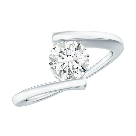 Rosec Jewels Certified Moissanite Solitaire Engagement Ring - Bypass Ring for Women (6 mm, 1 Carat, D-VS1 Quality), 925 Sterling Silver, US 3.50