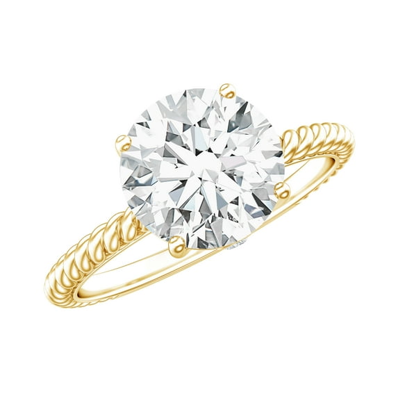 Rosec Jewels Round Moissanite Solitaire Engagement Ring 2 Carat - 8 mm - High Set Ring - D-VS1 Quality - with Jewelry Box, 10K Yellow Gold, US 9.00