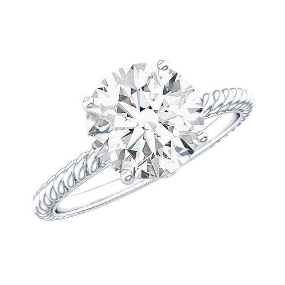 Rosec Jewels Round Moissanite Solitaire Engagement Ring 2 Carat - 8 mm - High Set Ring - D-VS1 Quality - with Jewelry Box, 925 Sterling Silver, US 4.00