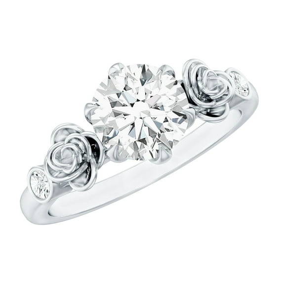 Rosec Jewels Round Cut Moissanite Solitaire Ring for Women - Flower Engagement Ring (1.50 CT), 14K White Gold, US 8.00