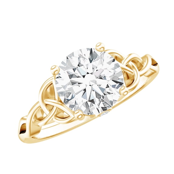 Rosec Jewels Certified Moissanite Round Engagement Ring 2 Carat - Celtic Knot Ring - 8 mm - D-VS1 Quality - With Jewelry Box, 10K Yellow Gold, US 9.00