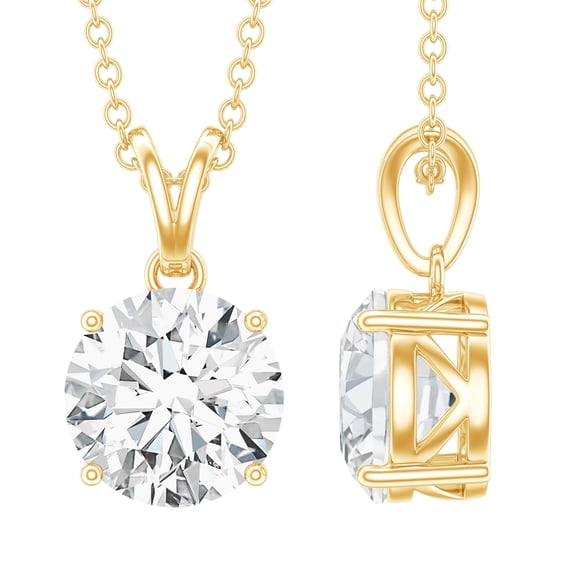 Rosec Jewels - Round Diamond Necklace (Lab Grown) - 2 Carat - Ef-VS Quality, with Chain - Anniversary Gift, 14K Yellow Gold