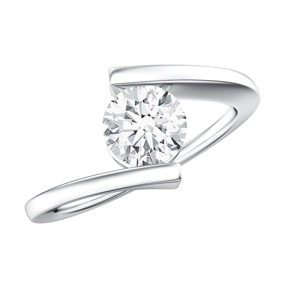 Rosec Jewels Round Diamond Solitaire Ring - Lab Diamond Bypass Engagement Ring for Women - 0.9 Ct - EF-VS Grade, 14K White Gold, US 8.50
