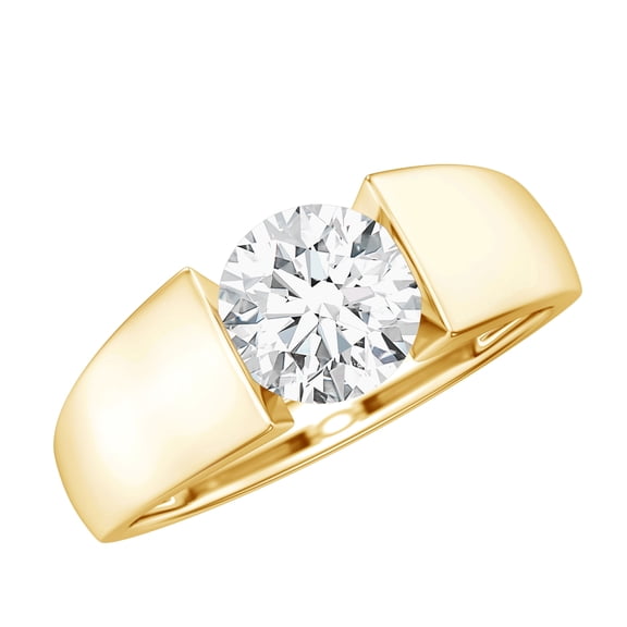 Rosec Jewels Round Lab Grown Diamond Solitaire Engagement Ring 2 Carat - Mens Diamond Ring - 8 mm - EF-VS Quality Certified, 18K Yellow Gold, US 11.00
