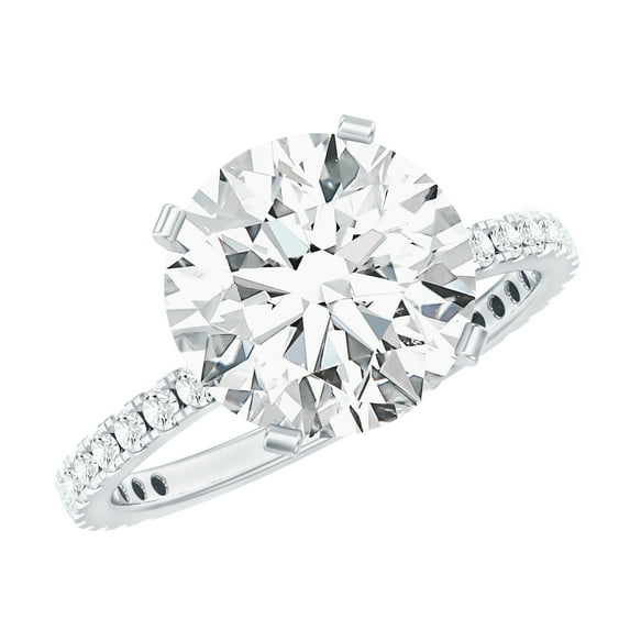 Rosec Jewels Moissanite Round Engagement Ring 4 Carat - 10 mm Moissanite Solitaire Ring - D-VS1 Grade Certified, 10K White Gold, US 6.50