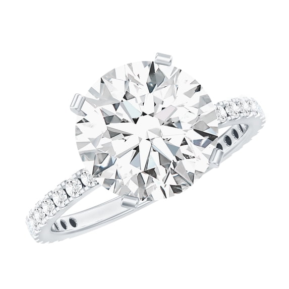 Rosec Jewels Moissanite Round Engagement Ring 4 Carat - 10 mm Moissanite Solitaire Ring - D-VS1 Grade Certified, 14K White Gold, US 3.50