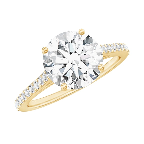 Rosec Jewels Round Moissanite Engagement Ring with Side Stones - 8 mm - 2 Carat Moissanite Solitaire Ring - D-VS1 Grade, 18K Yellow Gold, US 3.00