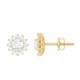 thumbnail image 1 of Rosec Jewels Round Moissanite Flower Stud Earrings with Halo (1.25 CT, D-VS1 Quality), 14K Yellow Gold, 1 of 6