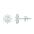 thumbnail image 1 of Rosec Jewels Round Moissanite Flower Stud Earrings with Halo (1.25 CT, D-VS1 Quality), 18K White Gold, 1 of 6