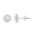 thumbnail image 1 of Rosec Jewels Certified Moissanite Flower Stud Earrings with Halo (1 CT, D-VS1 Quality) - with Screw Back - Jewelry Box Included, 925 Sterling Silver, 1 of 6