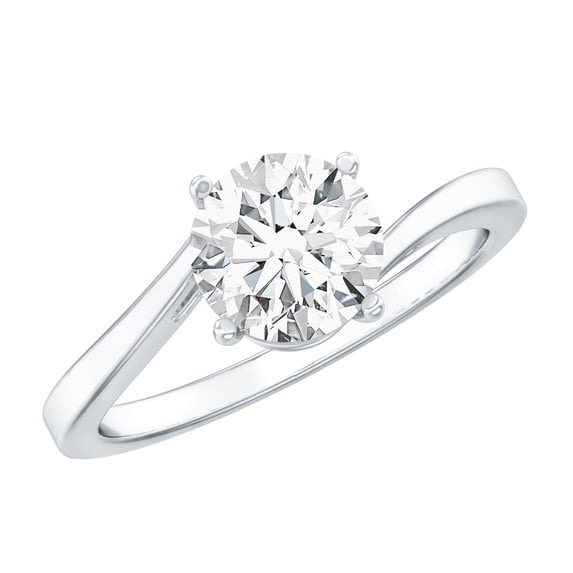 Rosec Jewels Round Moissanite Solitaire Engagement Ring 1 Carat - 7 mm - Bypass Ring - D-VS1 Quality Certified, 14K White Gold, US 7.00