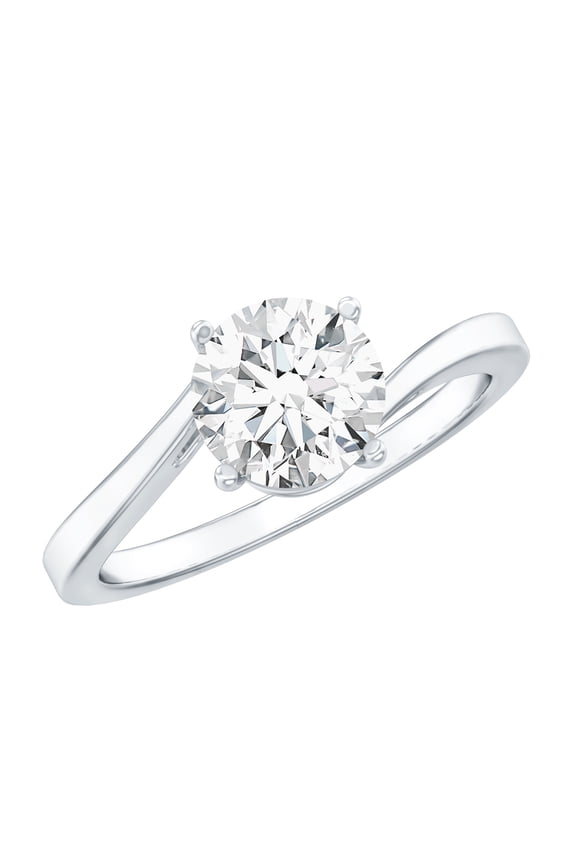 Round Moissanite Solitaire Engagement Ring 1 Carat - 7 mm - Bypass Ring - D-VS1 Quality Certified, 14K White Gold, US 7.00